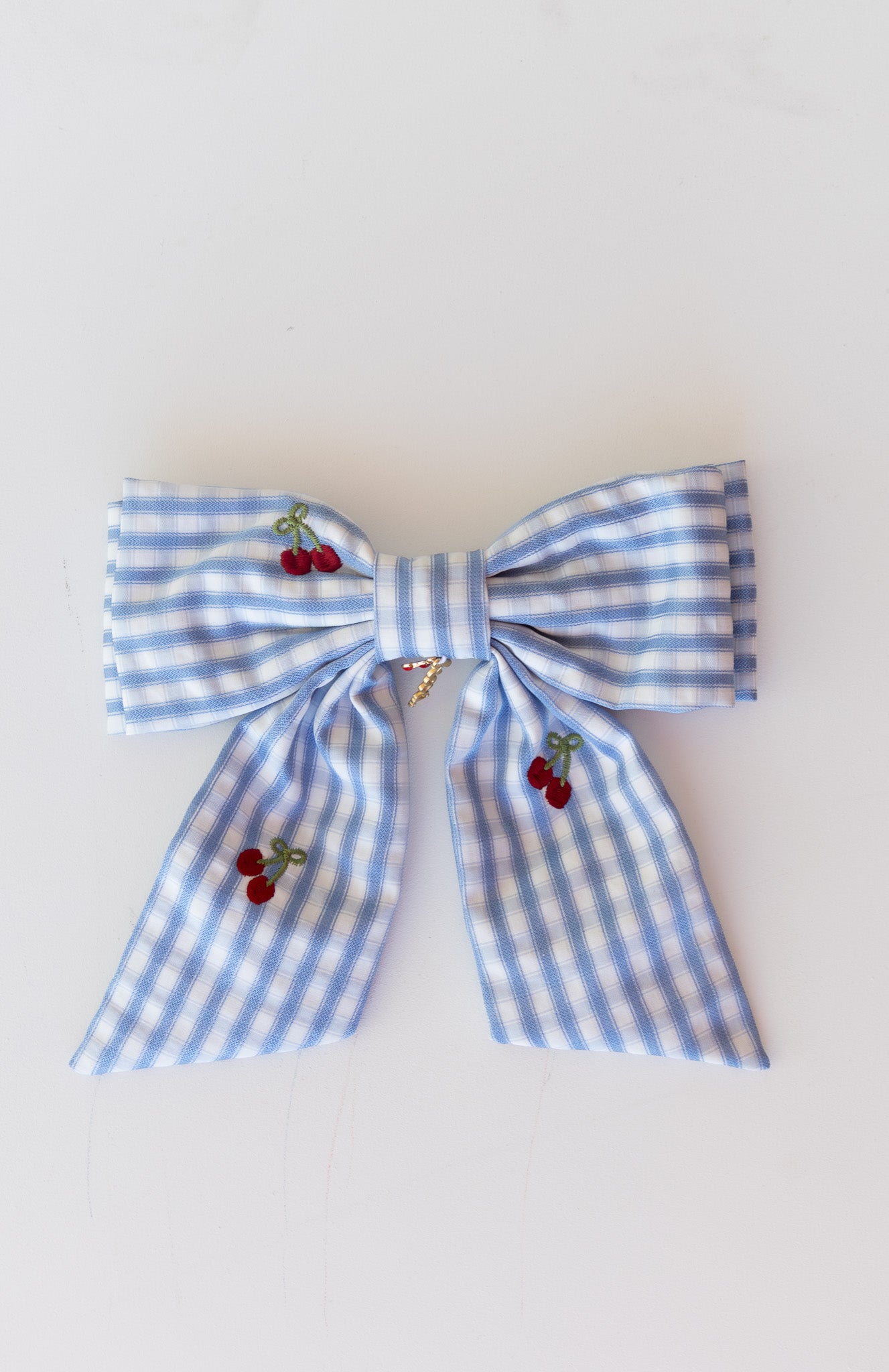 CHERRY BLUE GINGHAM MIDI BOW