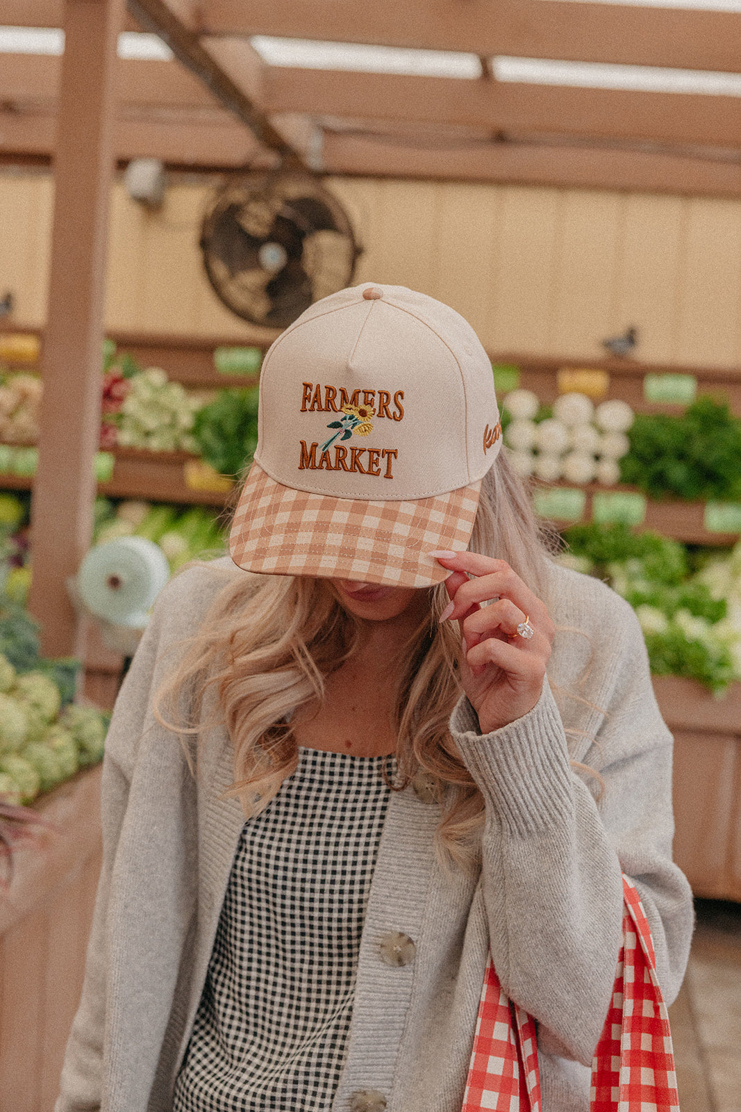 GINGHAM FARMERS MARKET TRUCKER HAT