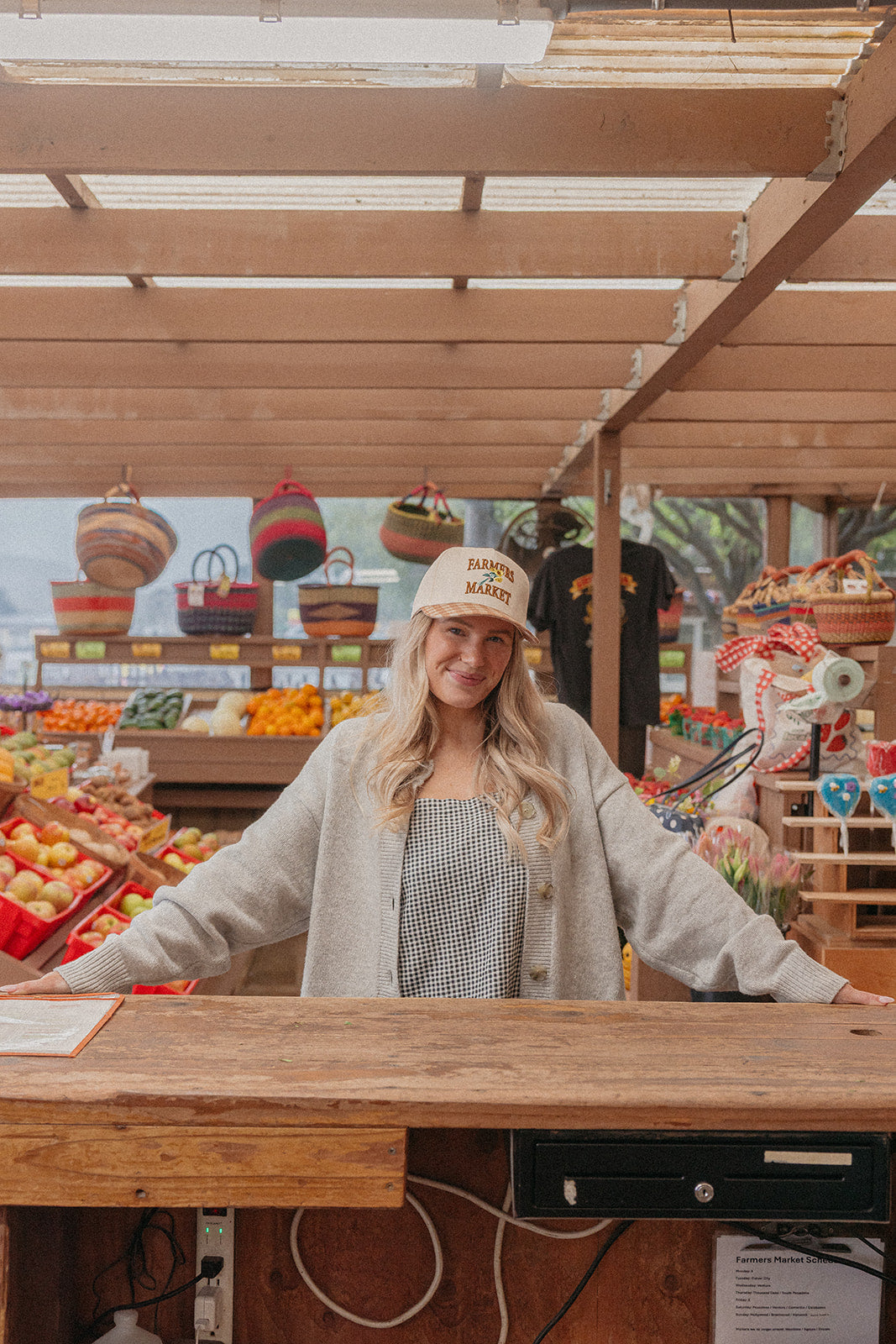 GINGHAM FARMERS MARKET TRUCKER HAT