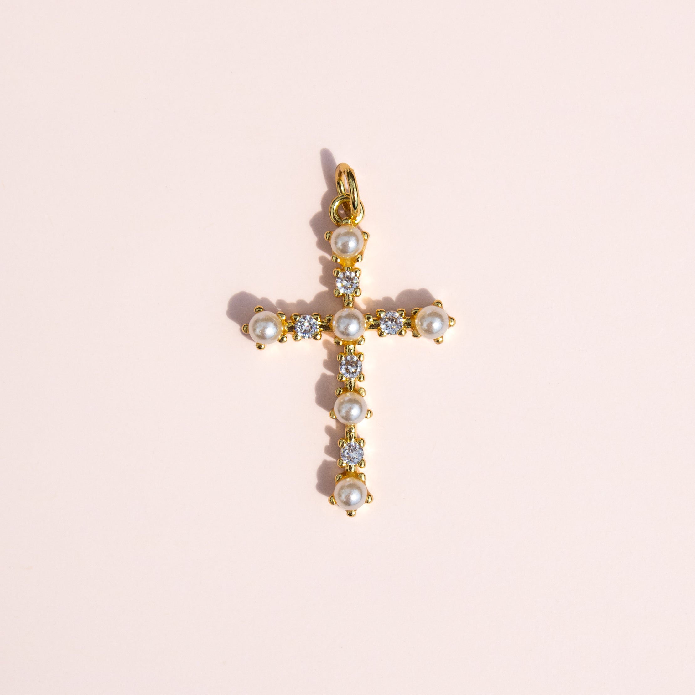 Pearl + Diamond Cross Charm