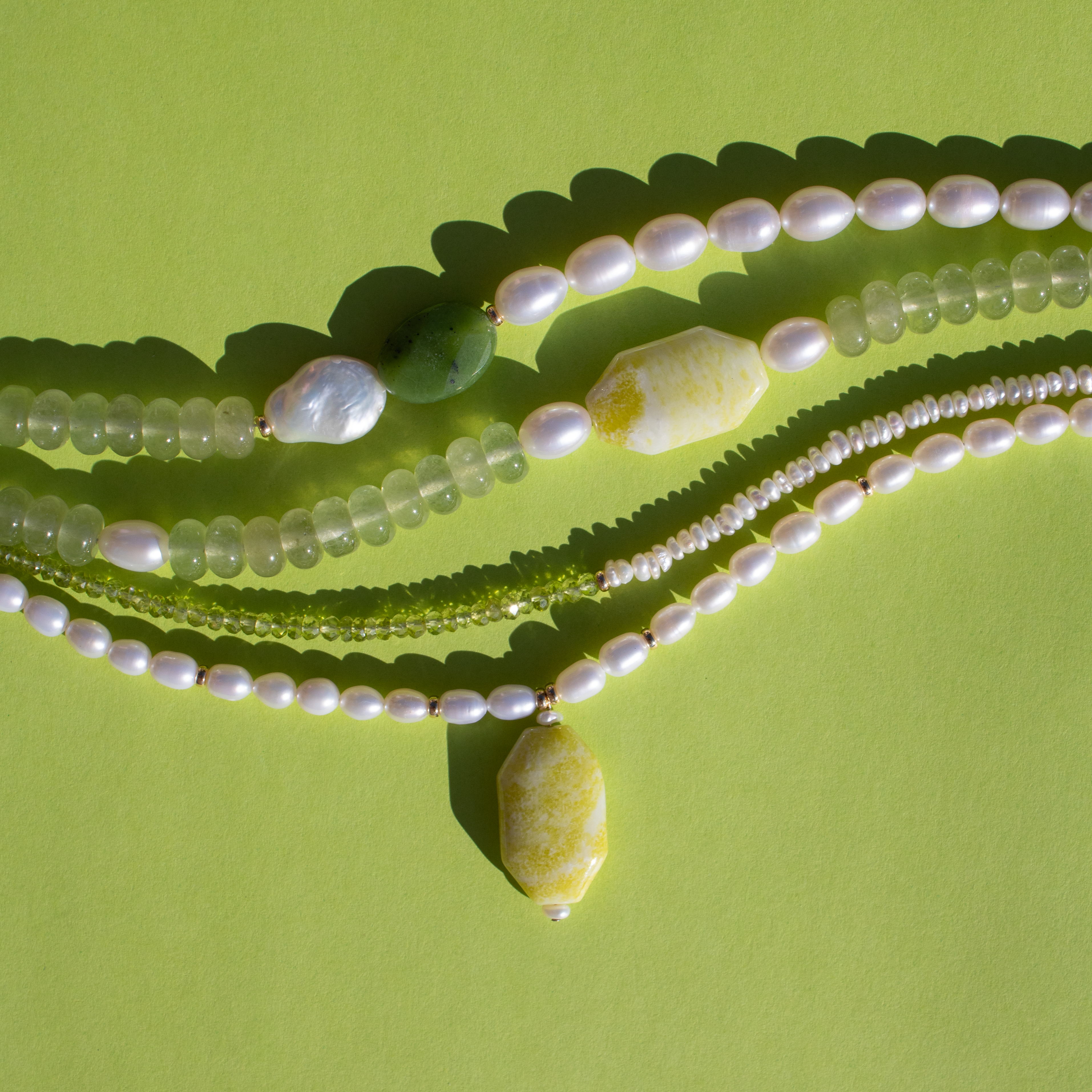 Jade + Pearl Statement Necklace • Color Coded Collection