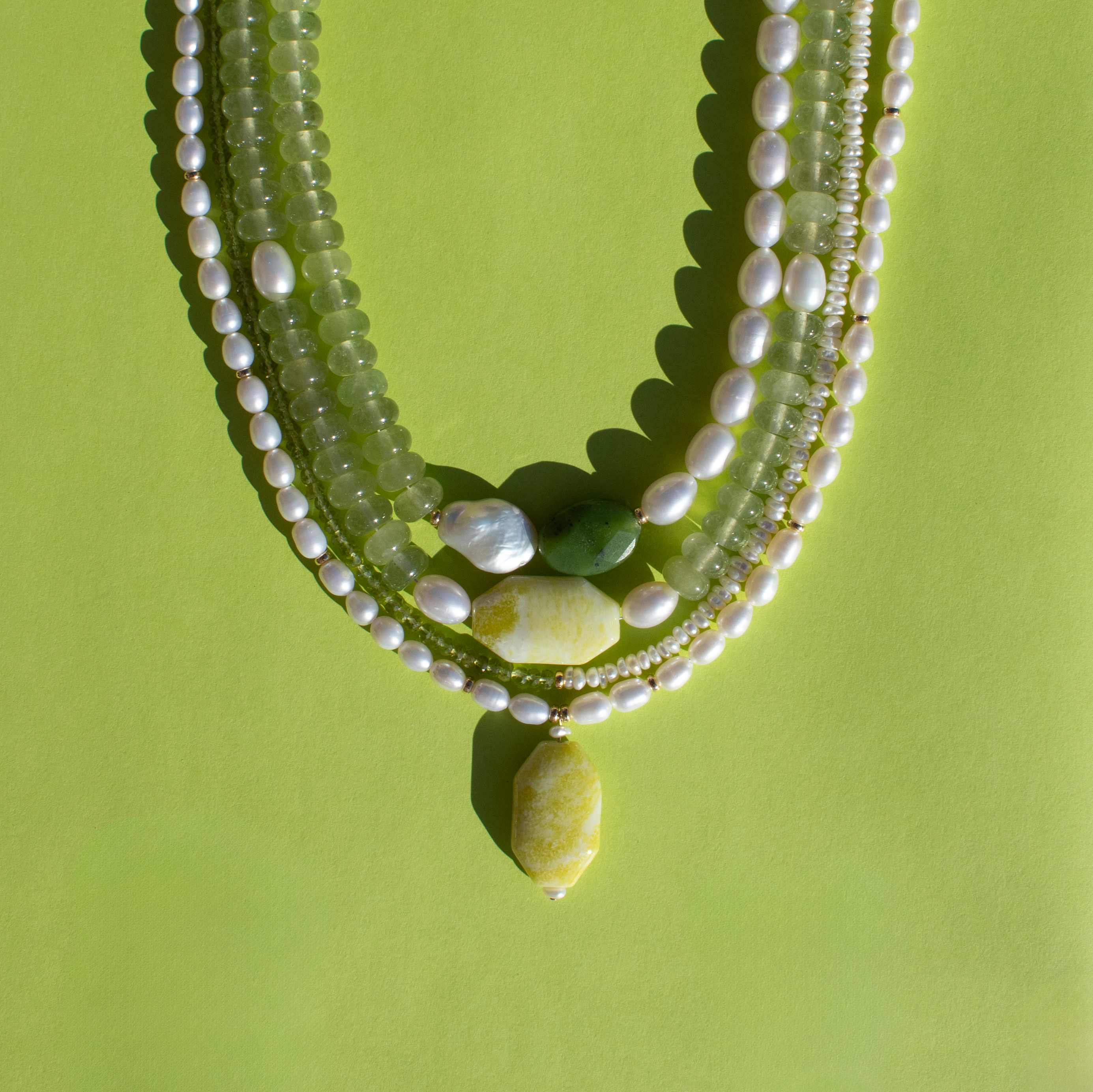 Jade + Pearl Statement Necklace • Color Coded Collection