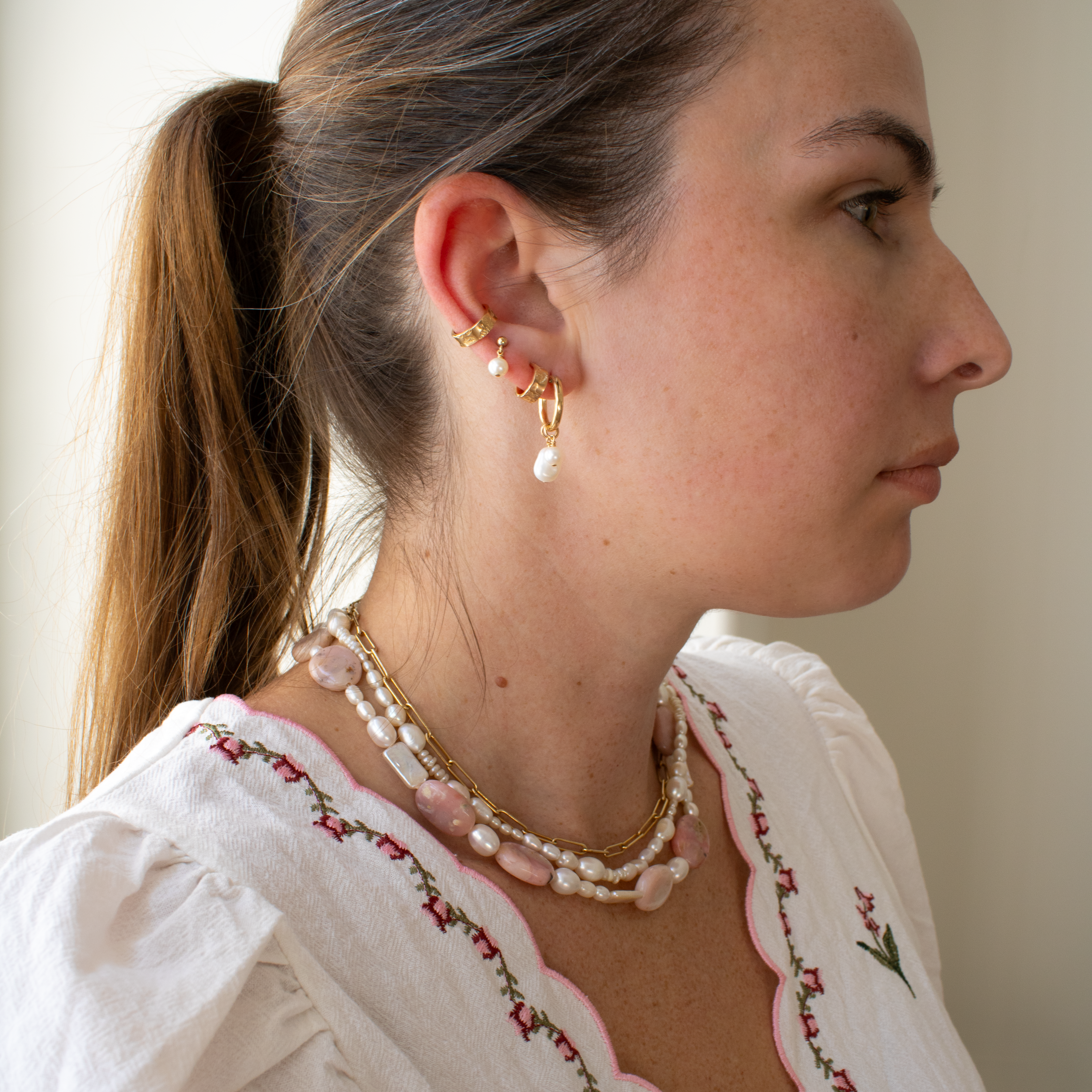 Wildrose Statement Necklace • Pink Opal + Freshwater Pearl