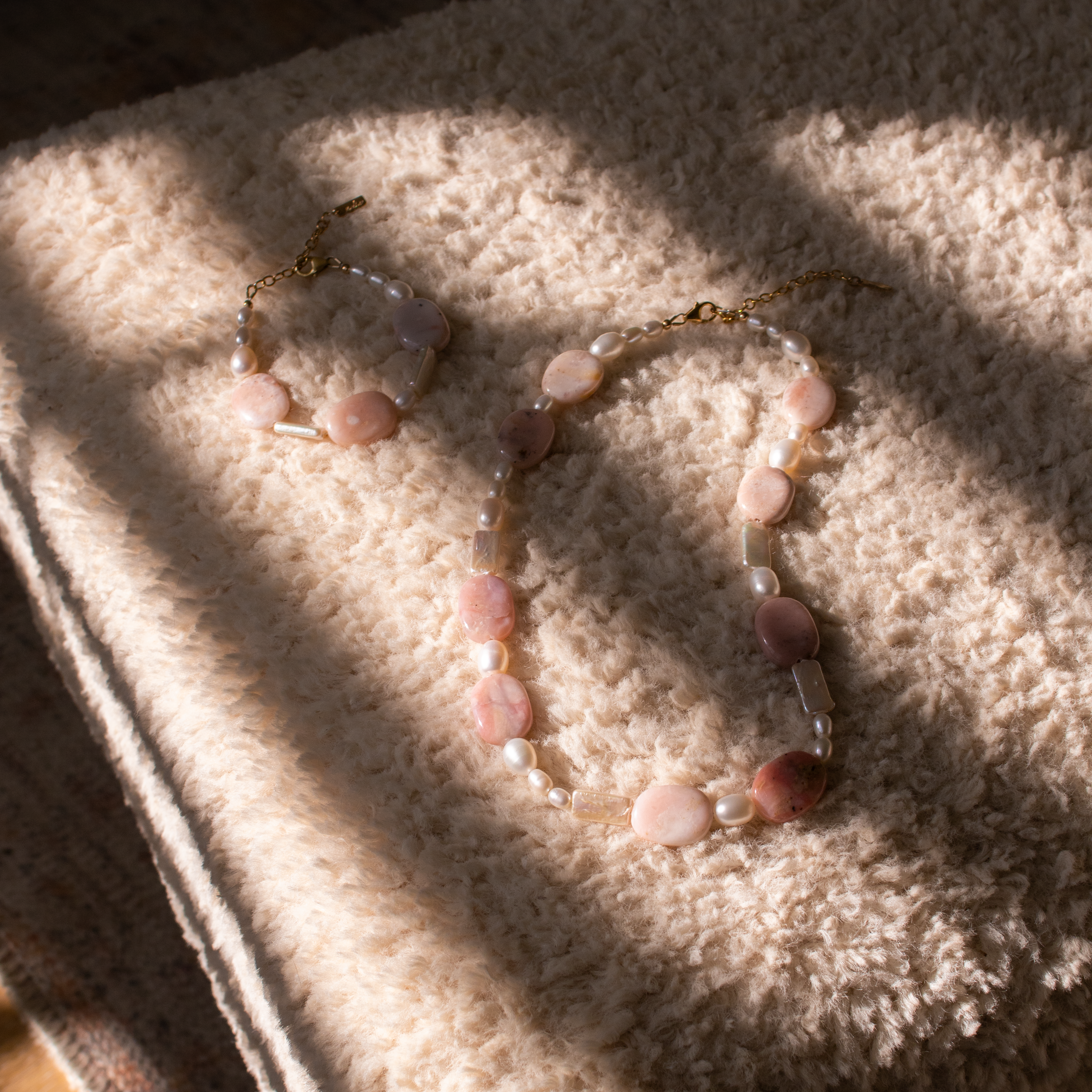 Wildrose Statement Necklace • Pink Opal + Freshwater Pearl