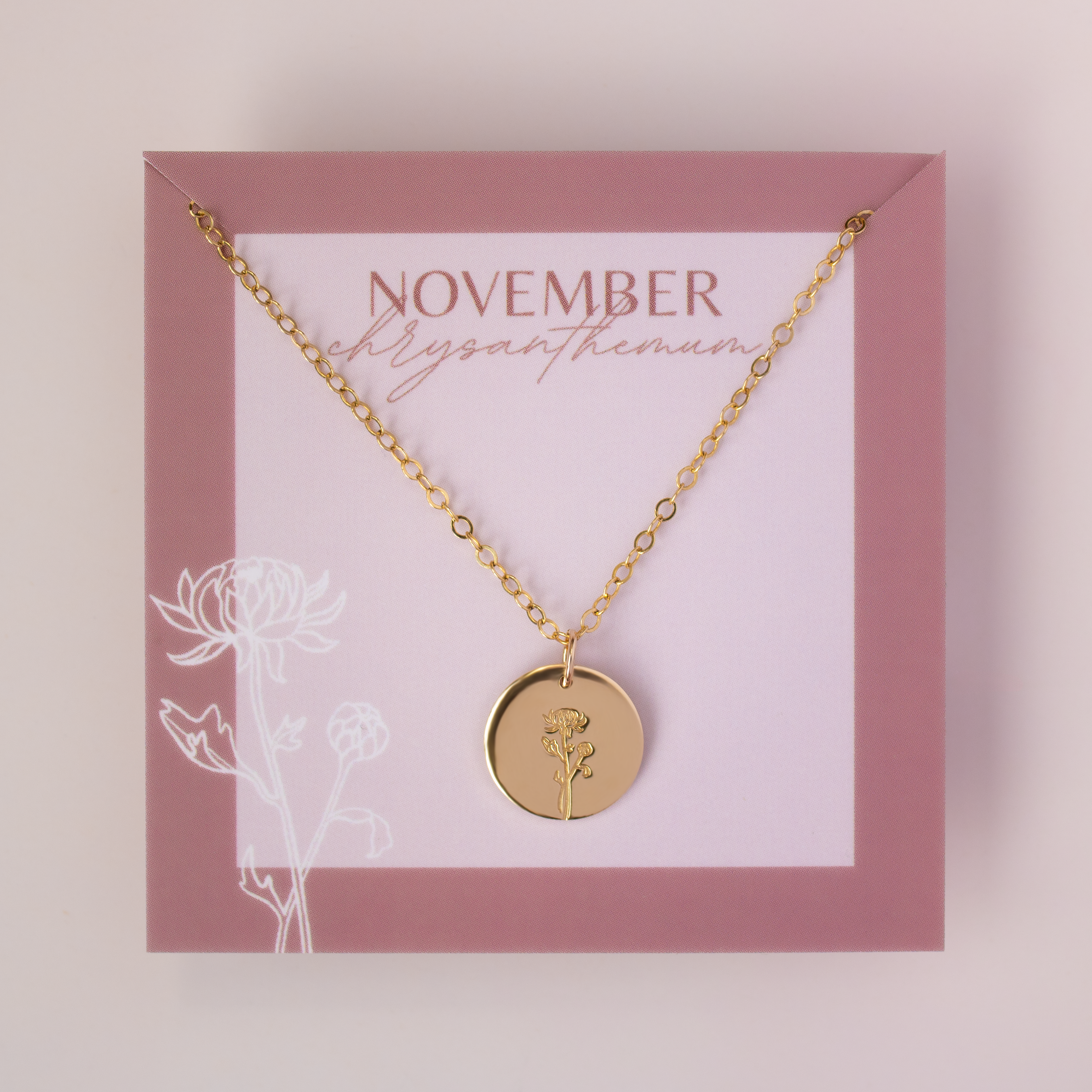 November Birth Flower Necklace • Chrysanthemum
