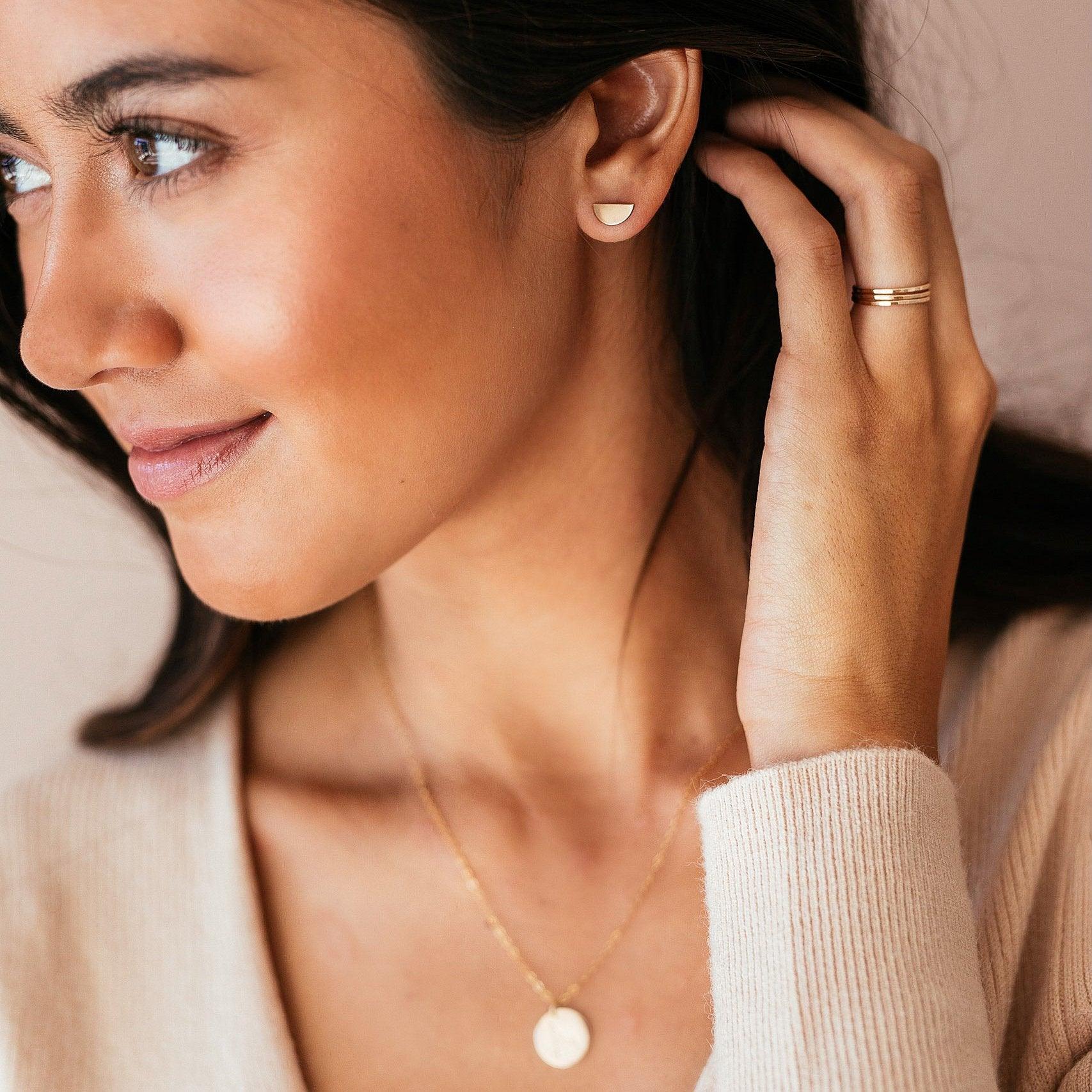 Half Moon Stud Earrings - Nolia Jewelry - Meaningful + Sustainably Handcrafted Jewelry