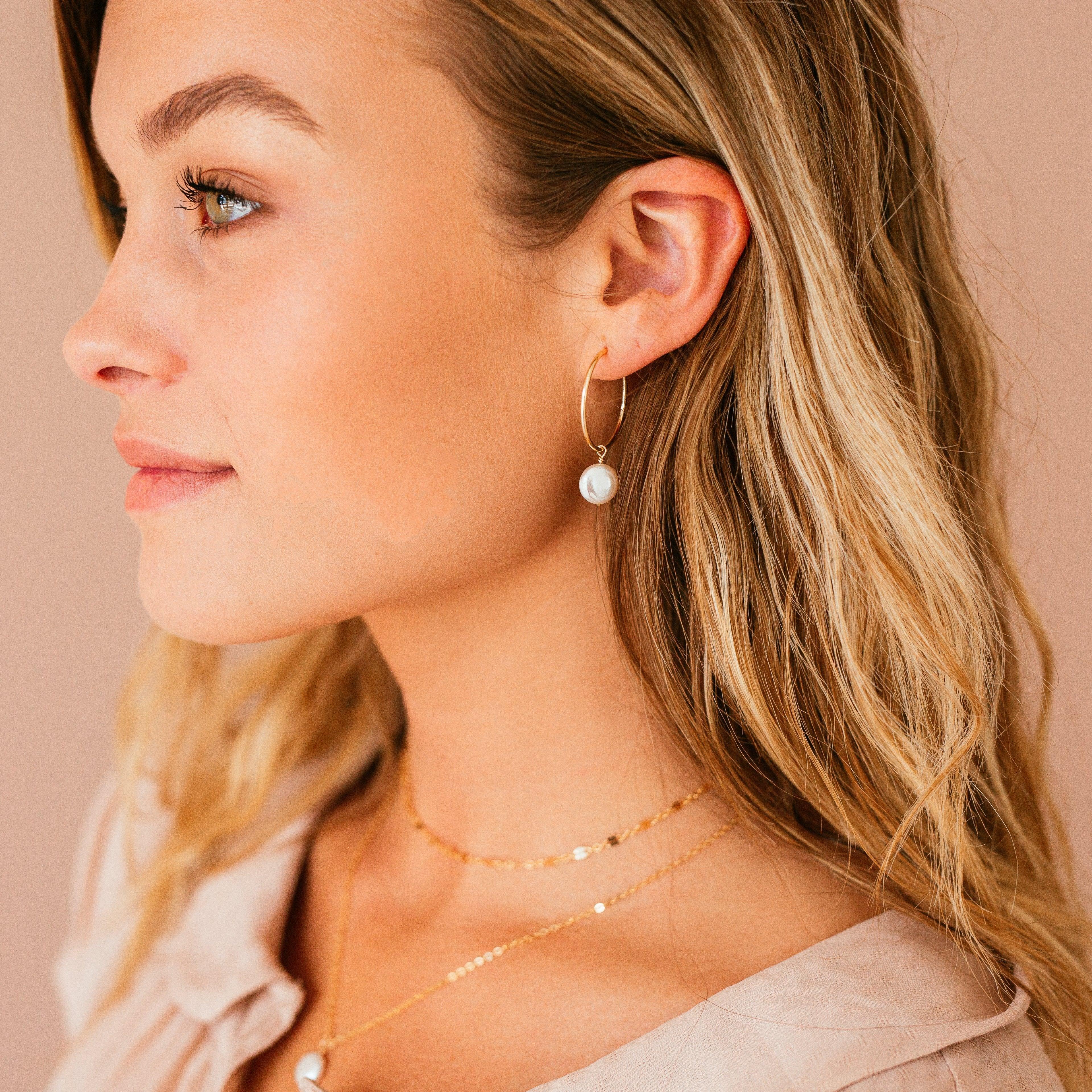 Lana Pearl Hoop Earrings - Nolia Jewelry - Meaningful + Sustainably Handcrafted Jewelry