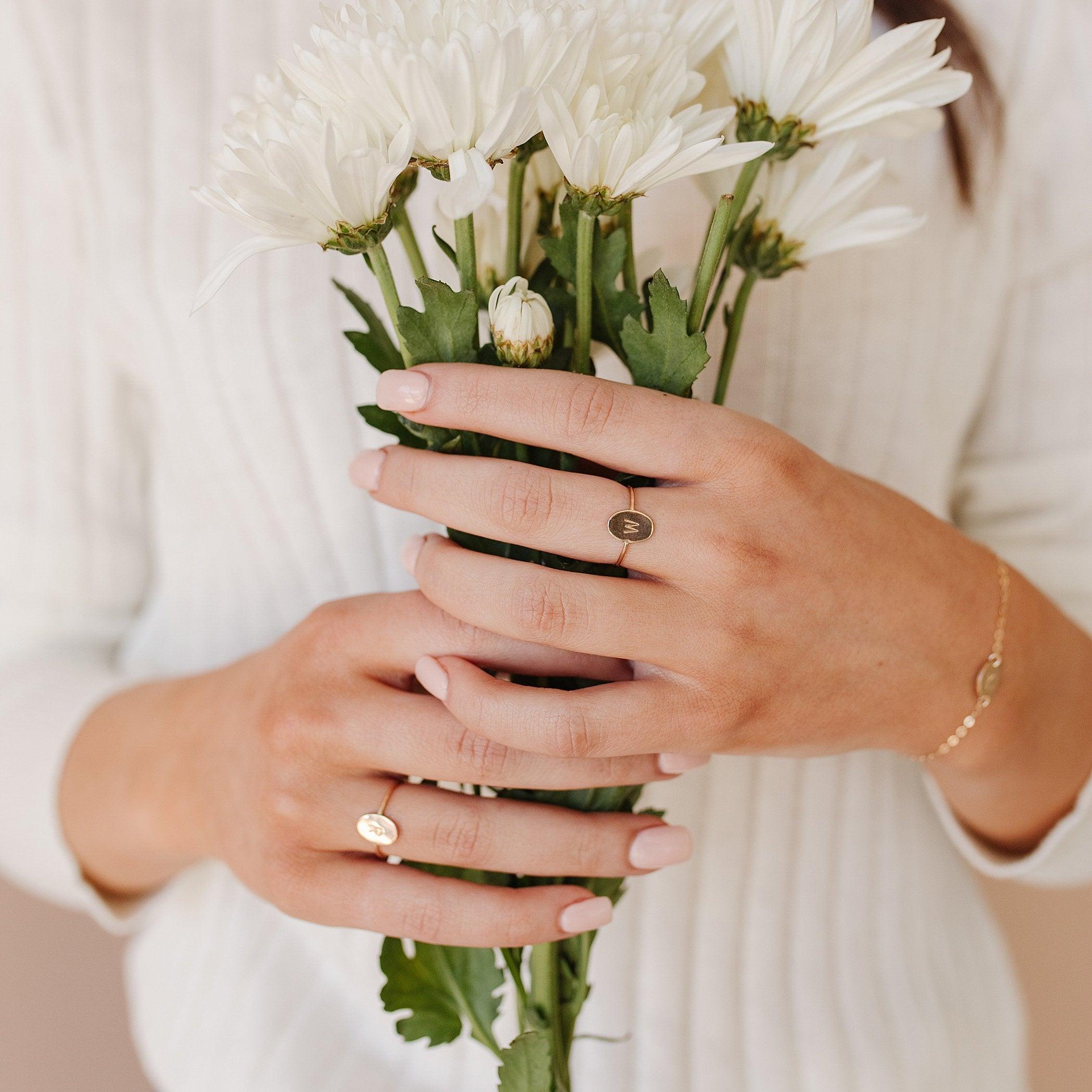 Lydia Oval Initial Ring - Nolia Jewelry - Meaningful + Sustainably Handcrafted Jewelry