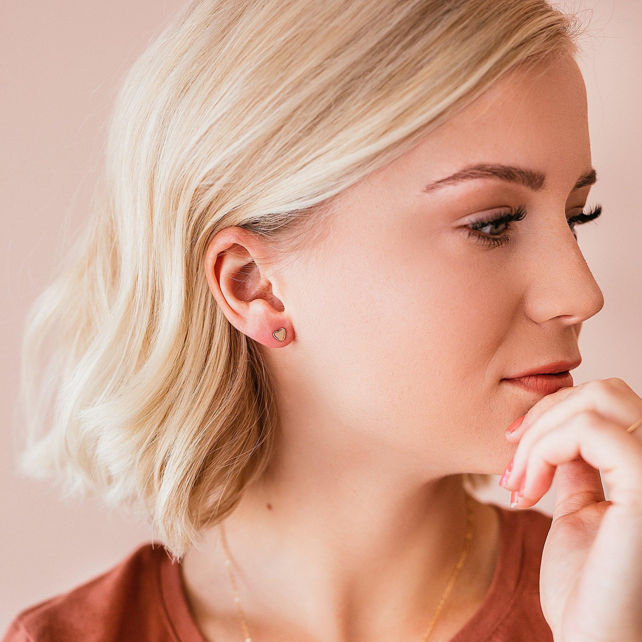 Personalized Cleo Heart Stud Earrings - Nolia Jewelry - Meaningful + Sustainably Handcrafted Jewelry