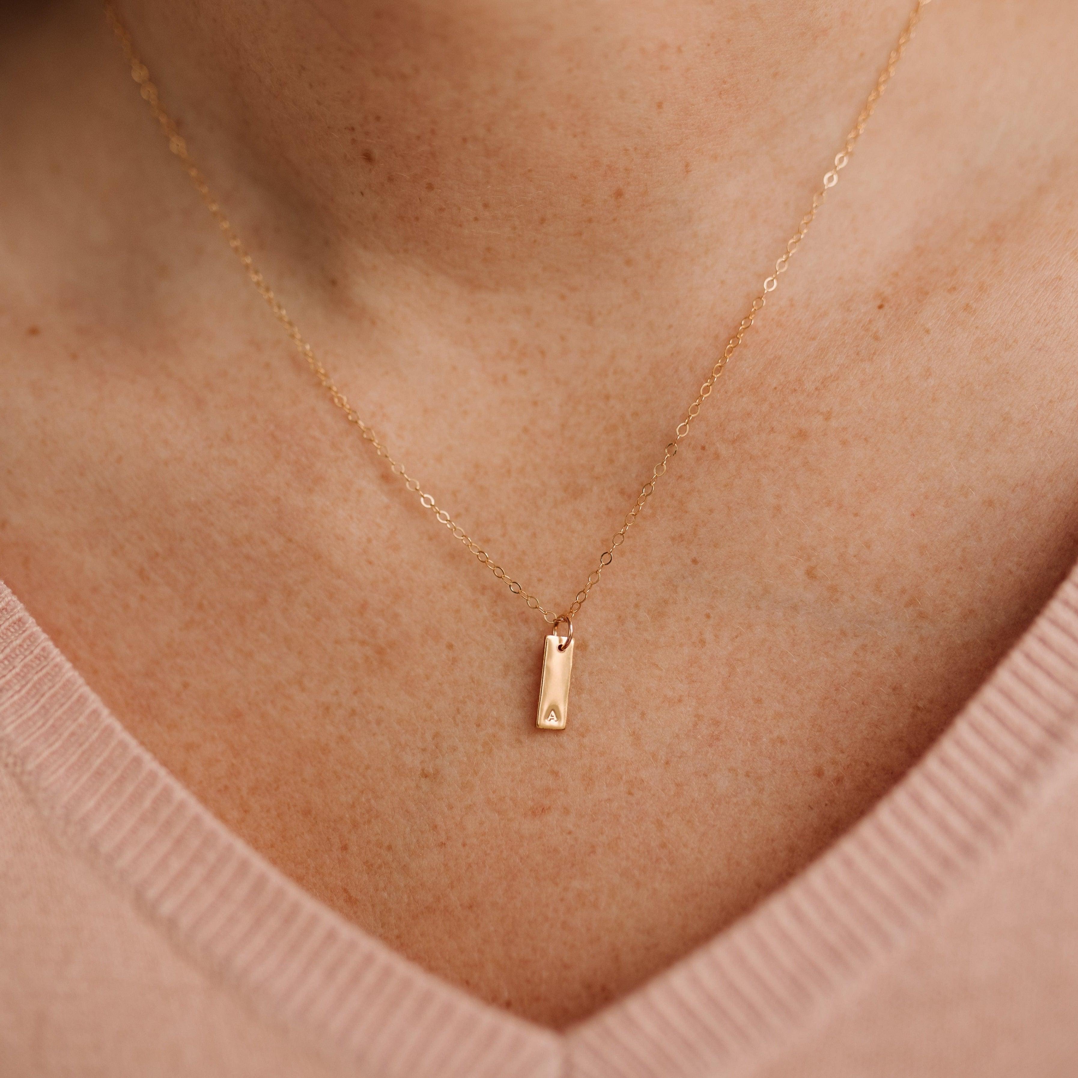 Slim Initial Tag Necklace - Nolia Jewelry - Meaningful + Sustainably Handcrafted Jewelry