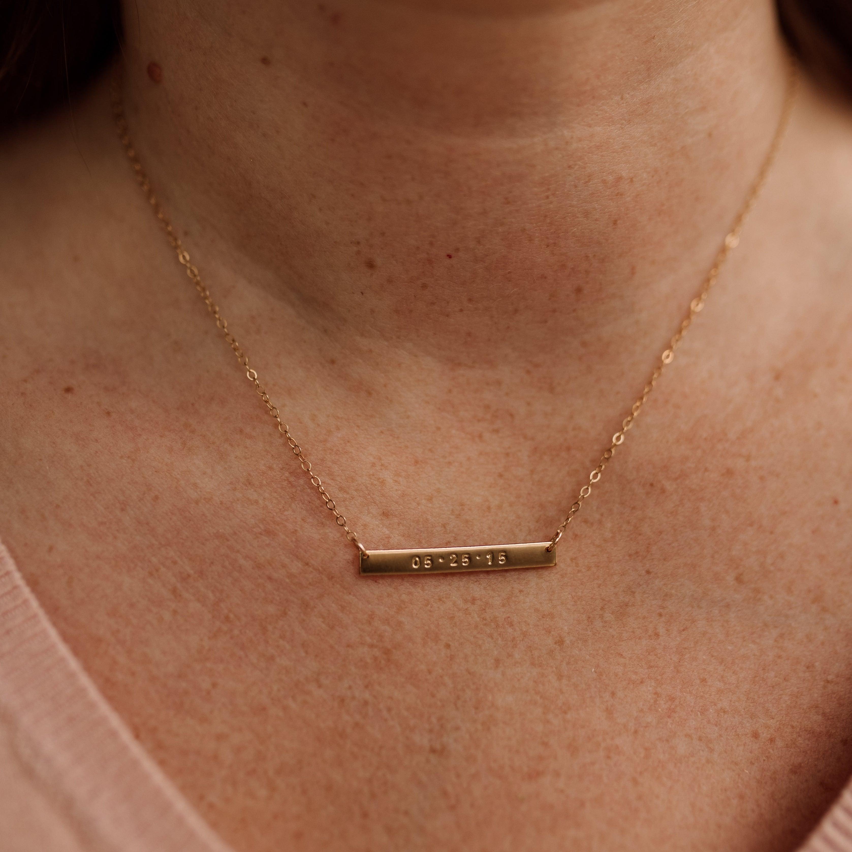 Slim Personalized Bar Necklace - Nolia Jewelry - Meaningful + Sustainably Handcrafted Jewelry