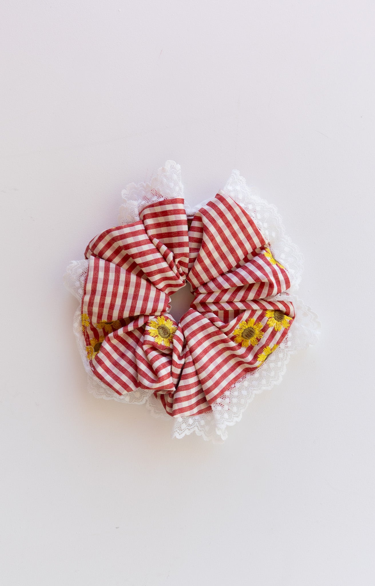 SUNFLOWER EMBROIDERED OVERSIZED LACE SCRUNCHIE
