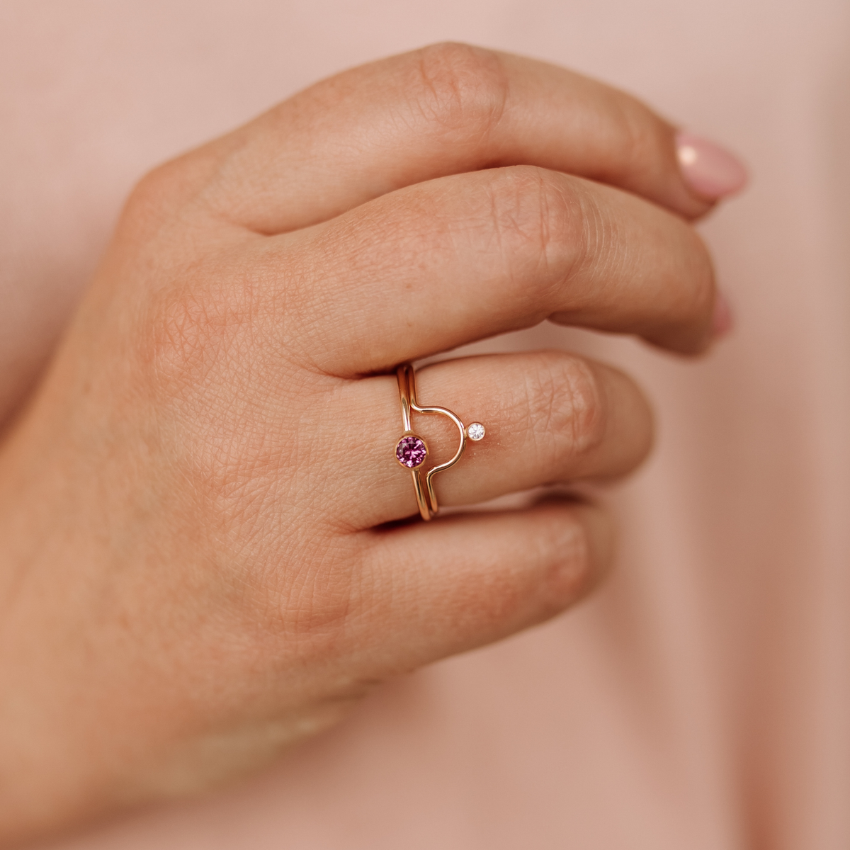 Tiny Gemstone Arch Ring - Waterproof + Hypoallergenic Jewelry