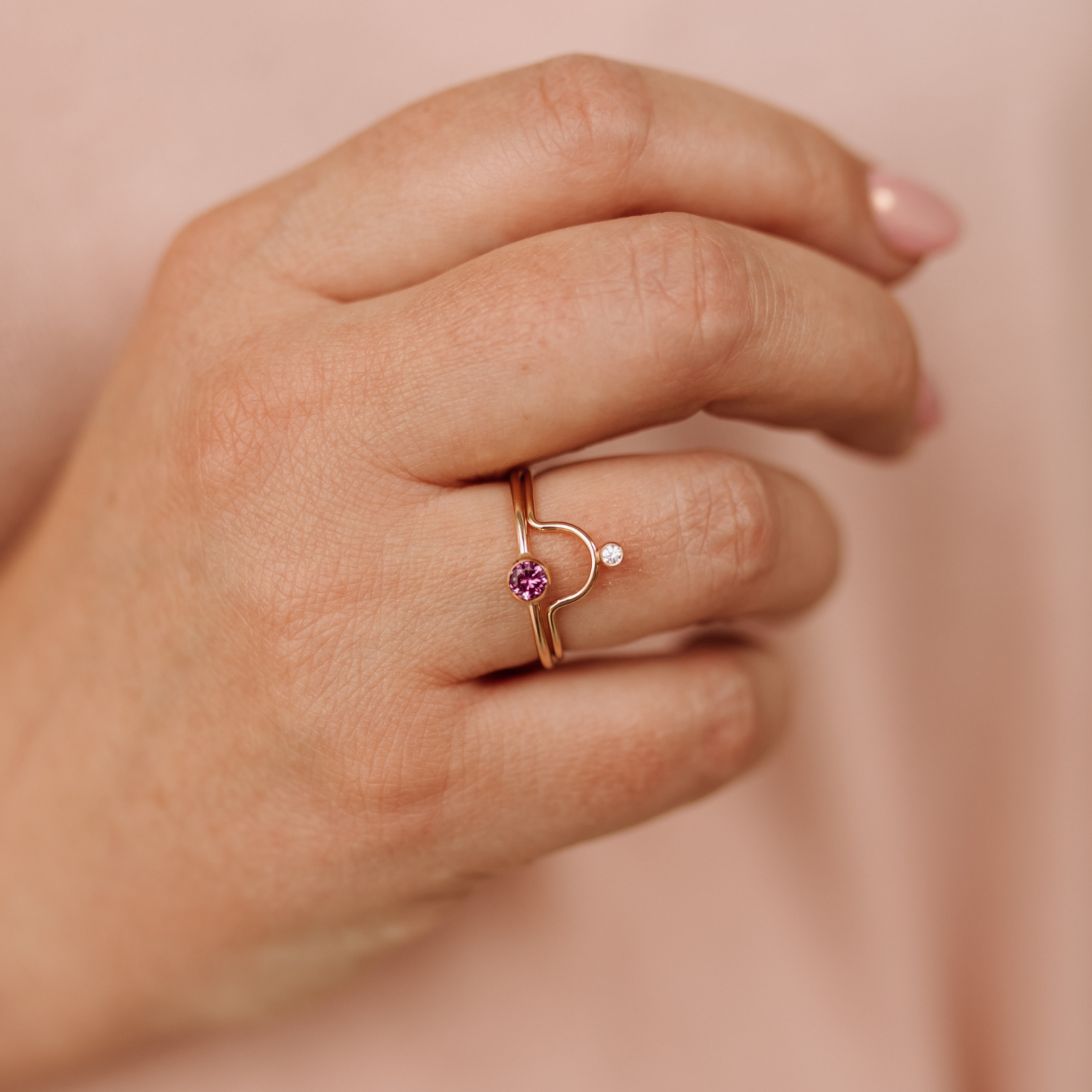 Tiny Gemstone Arch Ring