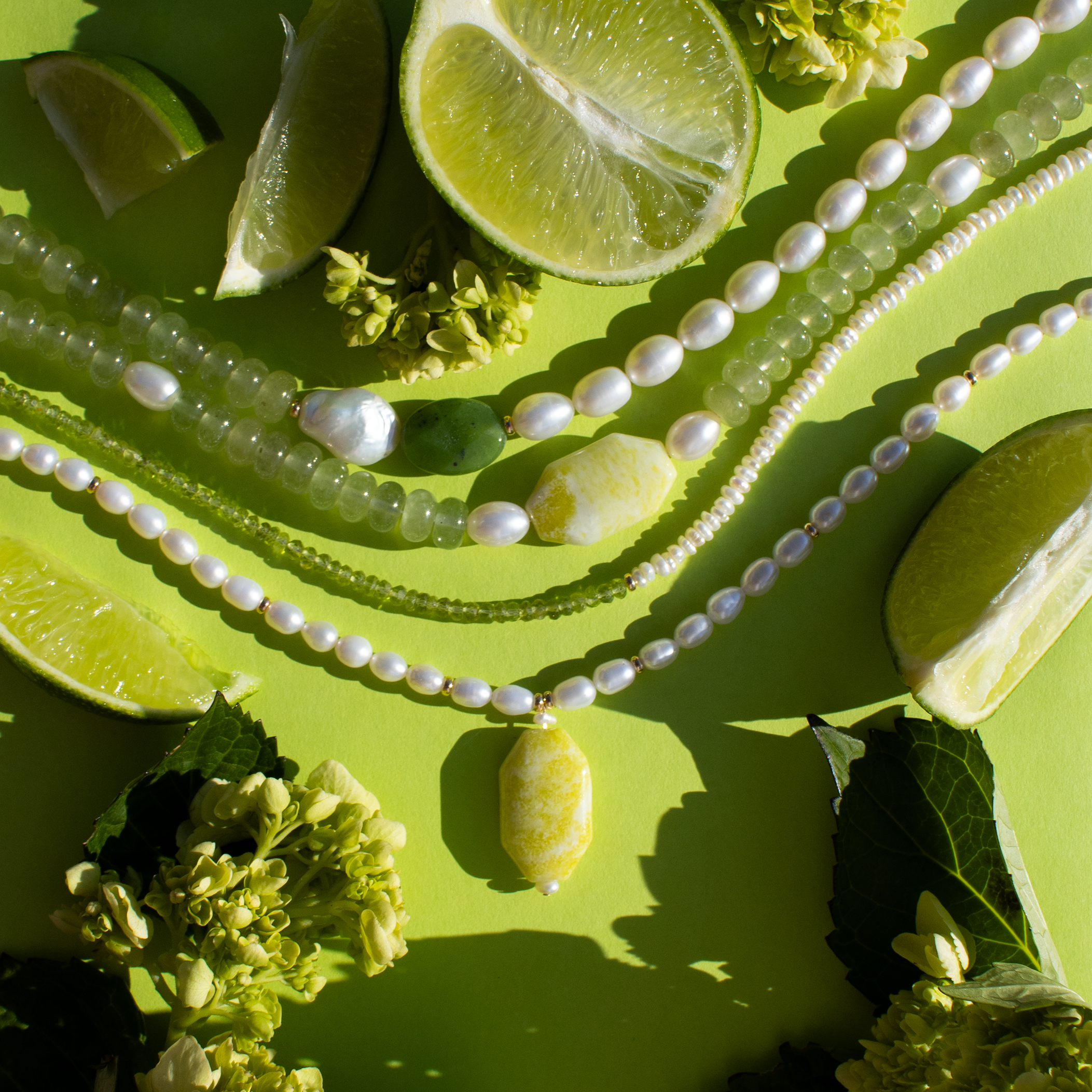 Jade + Pearl Statement Necklace • Color Coded Collection
