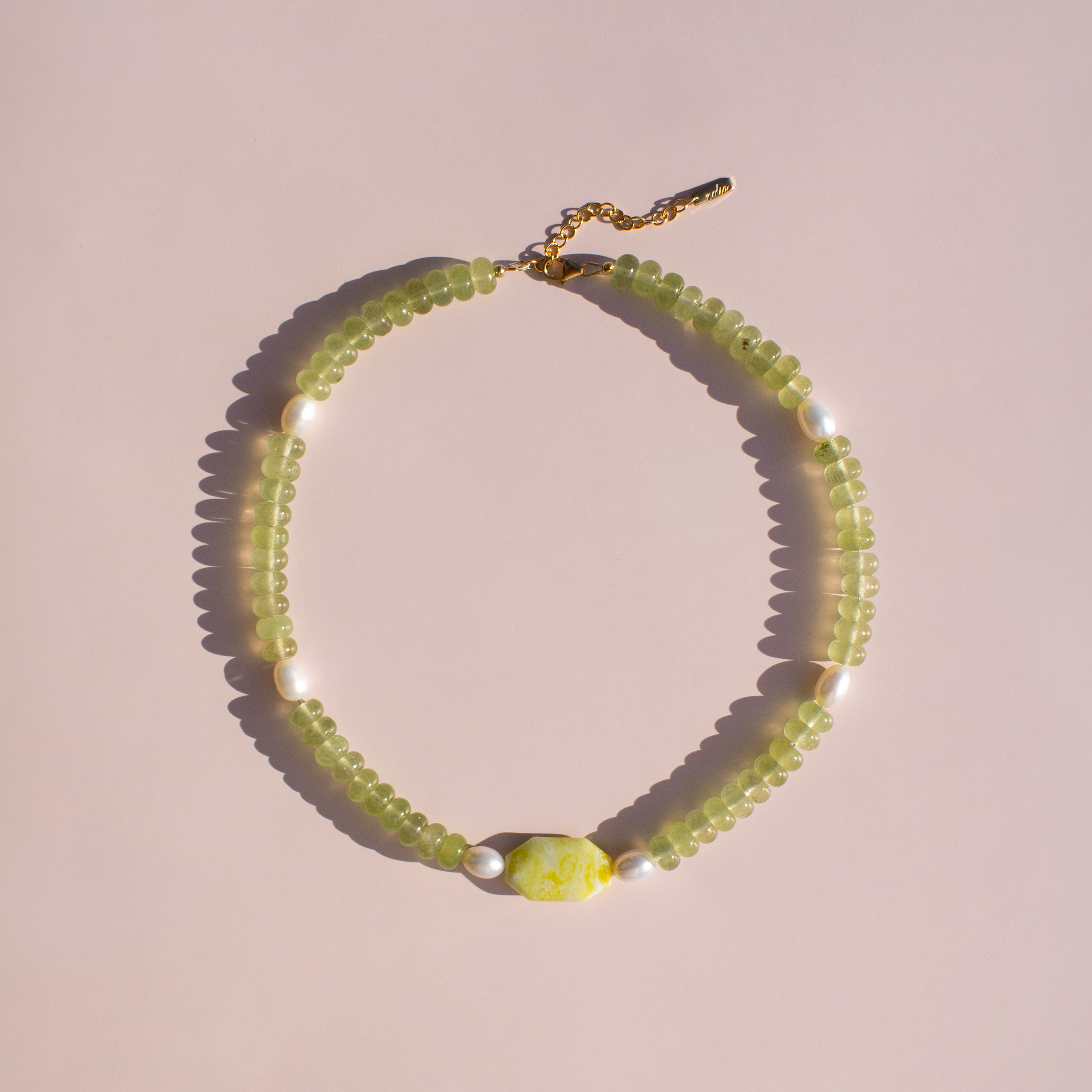 Green Gemstone + Pearl Statement Necklace • Color Coded Collection