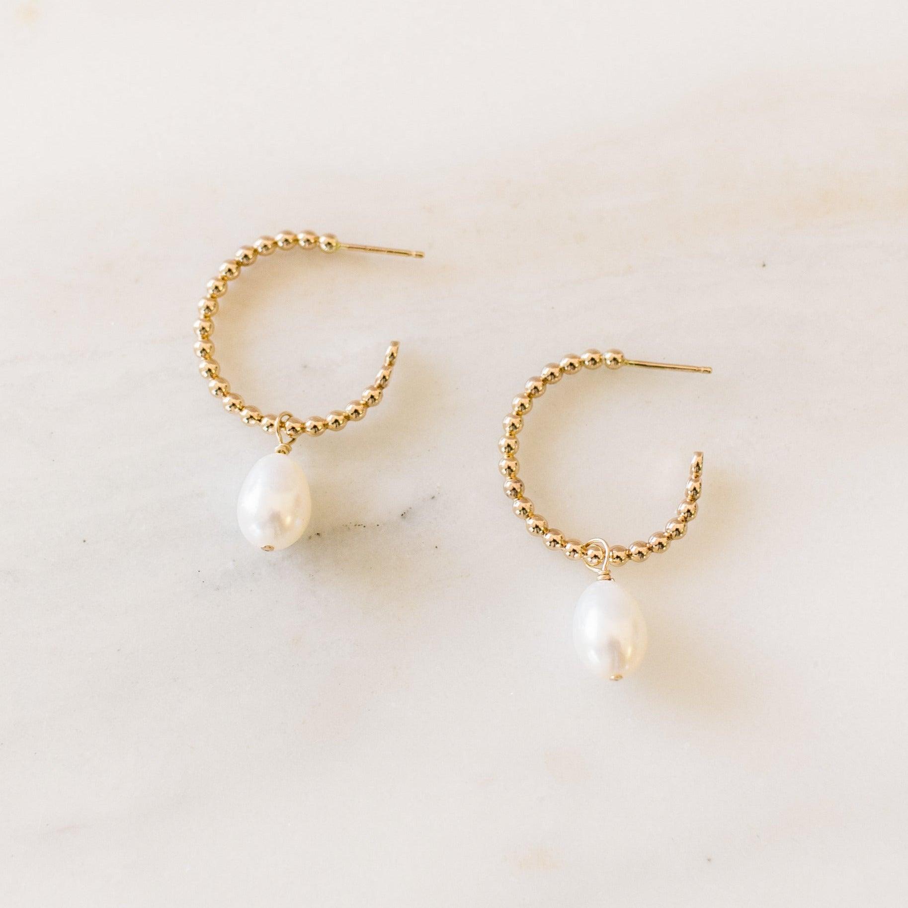 Avila Pearl Hoop Earrings - Nolia Jewelry - Meaningful + Sustainably Handcrafted Jewelry