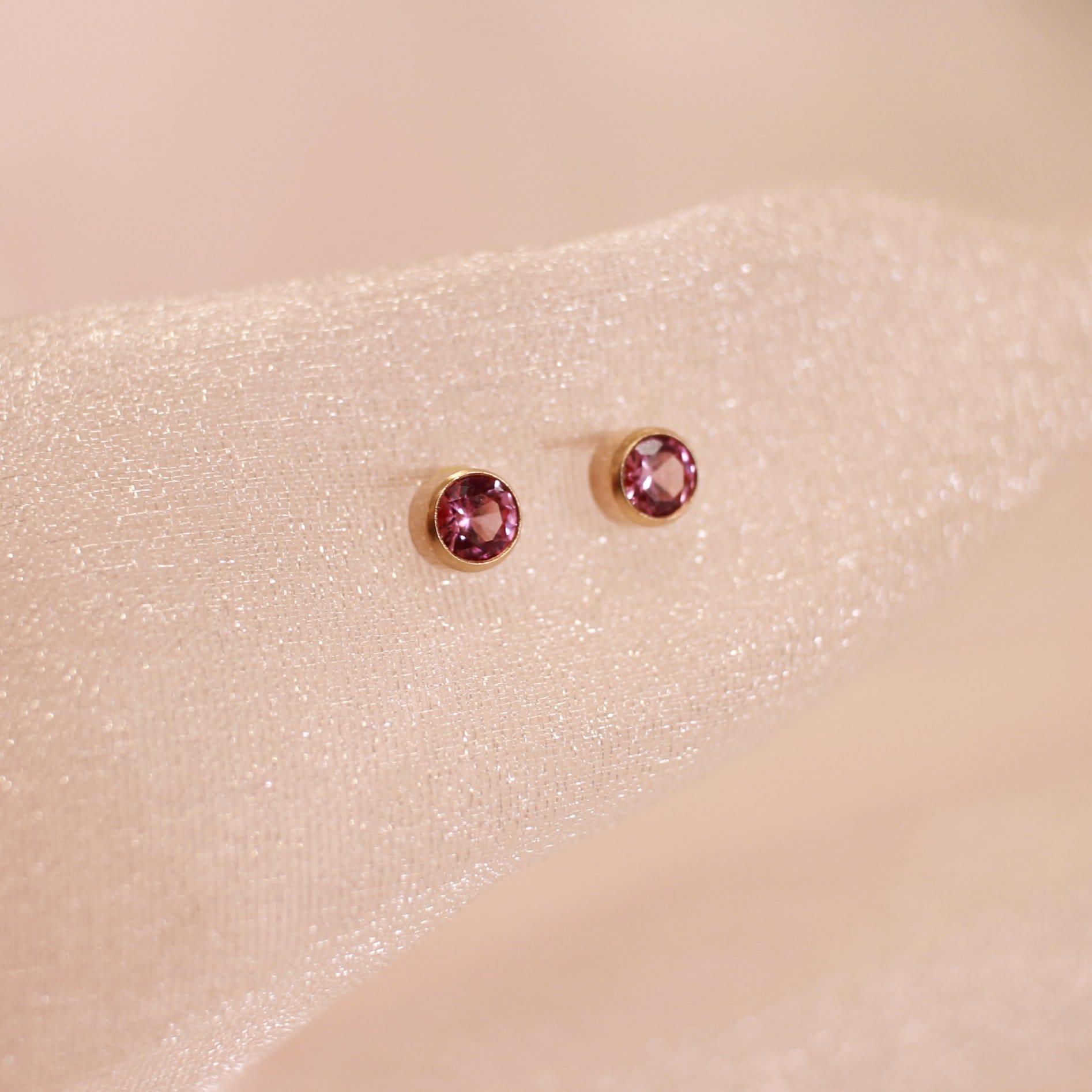 Oval Ruby Stud Earrings, top Solid 14k Rose Gold Mini Studs, July Birthstone, Anniversary Gift Jewelry, Dainty Minimalist Small Gemstone Stud