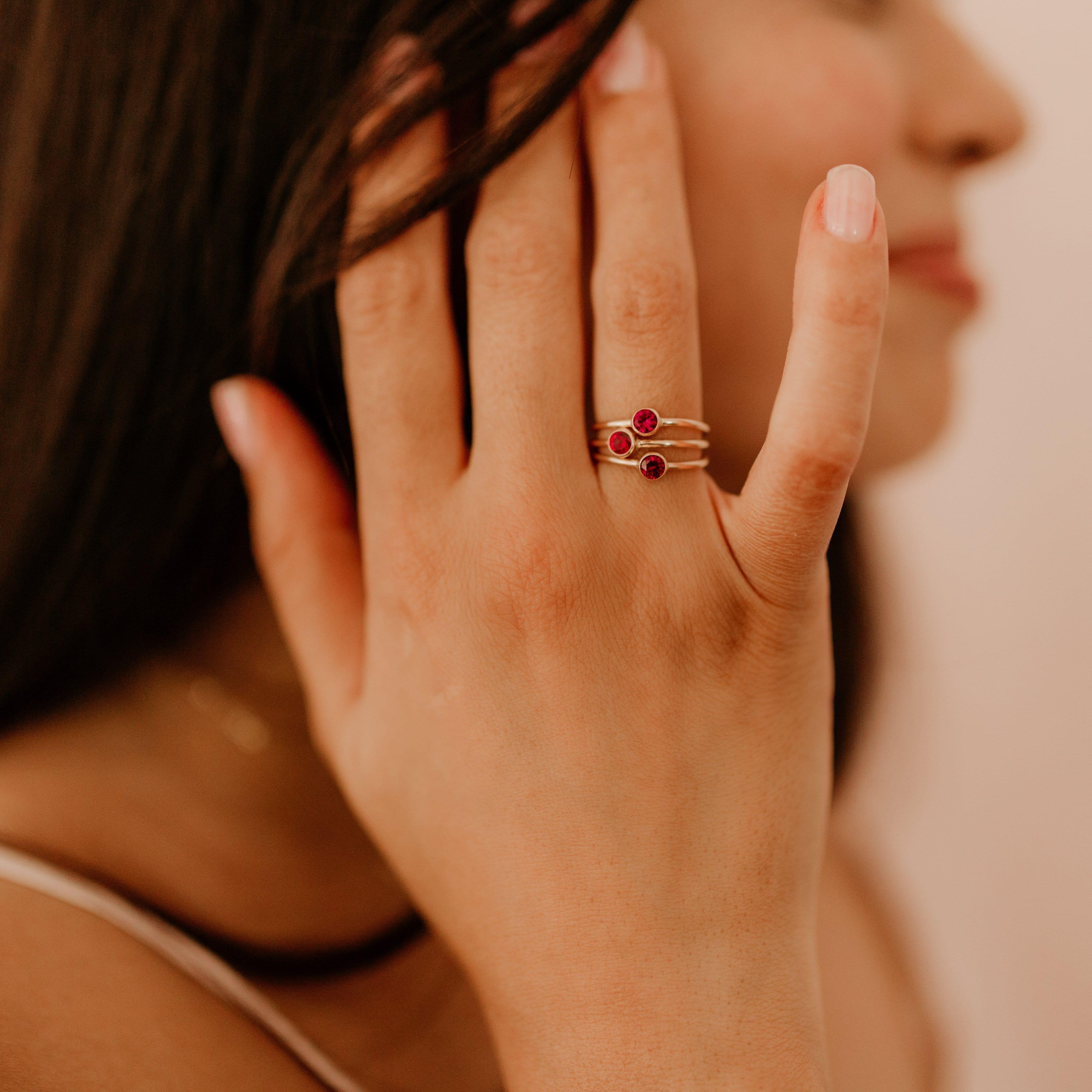 January Birthstone / Stackable Mother's Ring - Garnet Red Opal Iridescent Glow Ring outlet - Custom Options - Please choose Ring Size & Type