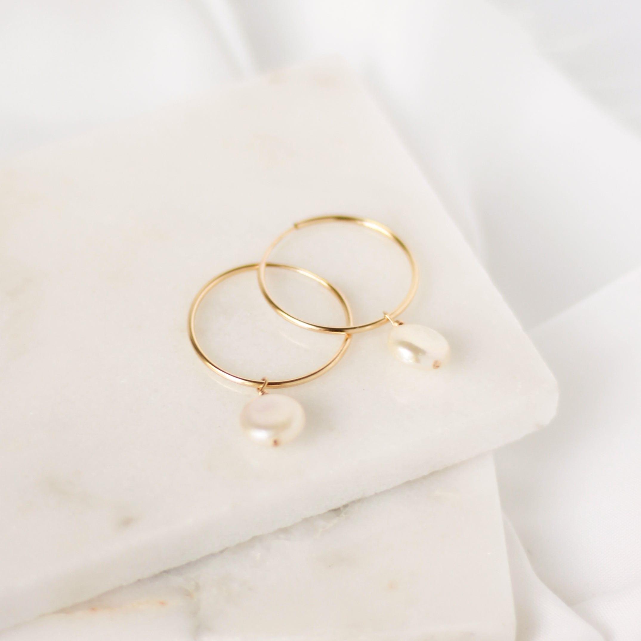 Lana Pearl Hoop Earrings - Nolia Jewelry - Meaningful + Sustainably Handcrafted Jewelry