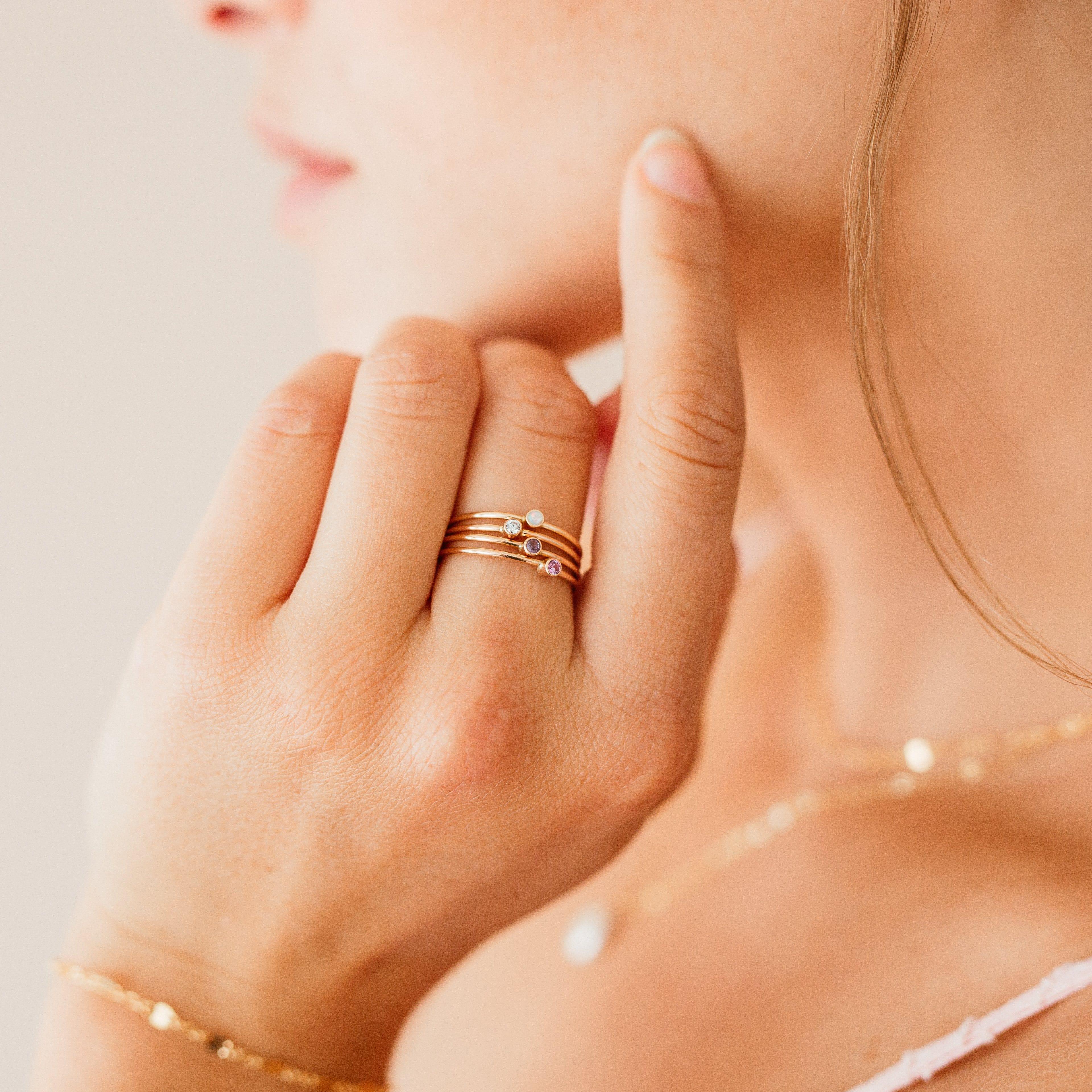 Tiny April Birthstone Ring ∙ Cubic Zirconia - Nolia Jewelry - Meaningful + Sustainably Handcrafted Jewelry
