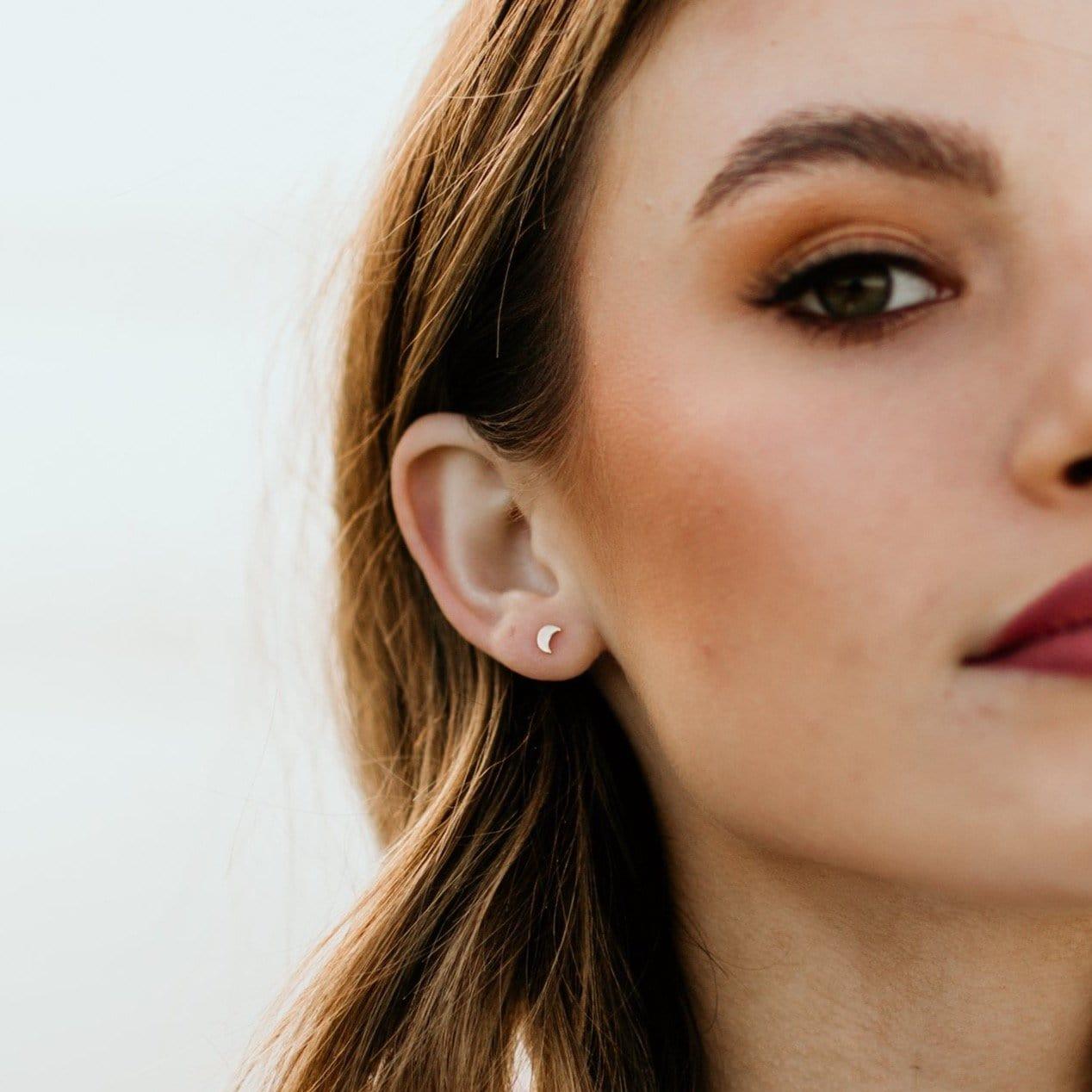 Tiny Moon Stud Earrings - Nolia Jewelry - Meaningful + Sustainably Handcrafted Jewelry